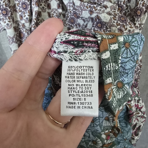 Umgee Peasant Puff Sleeve Mini Dress Floral Size S Oversized Boho - Picture 6 of 6